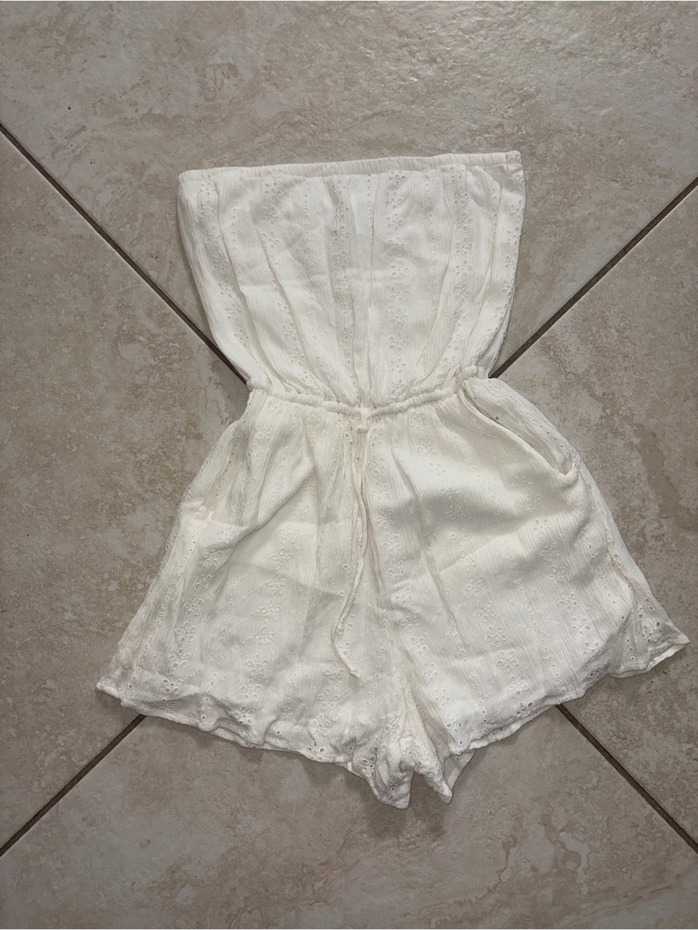 Hollister White Strapless Eyelet Romper